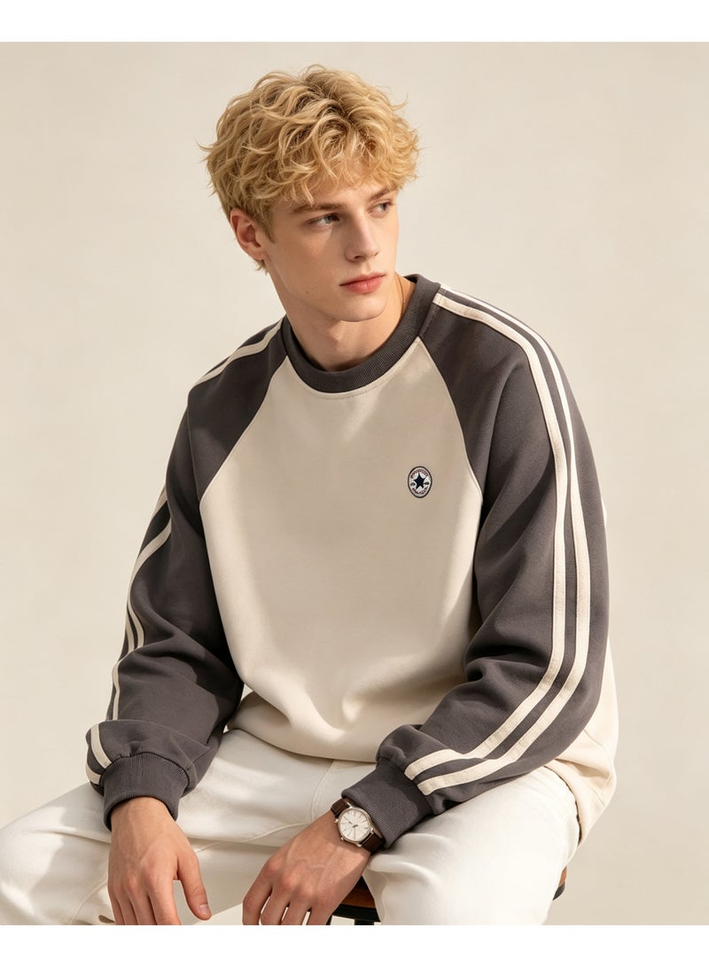 Converse Unisex Raglan Long Sleeve T‑Shirt, Side Stripes Casual Loose Fit Daily Wear Top, Coffee - Image 1
