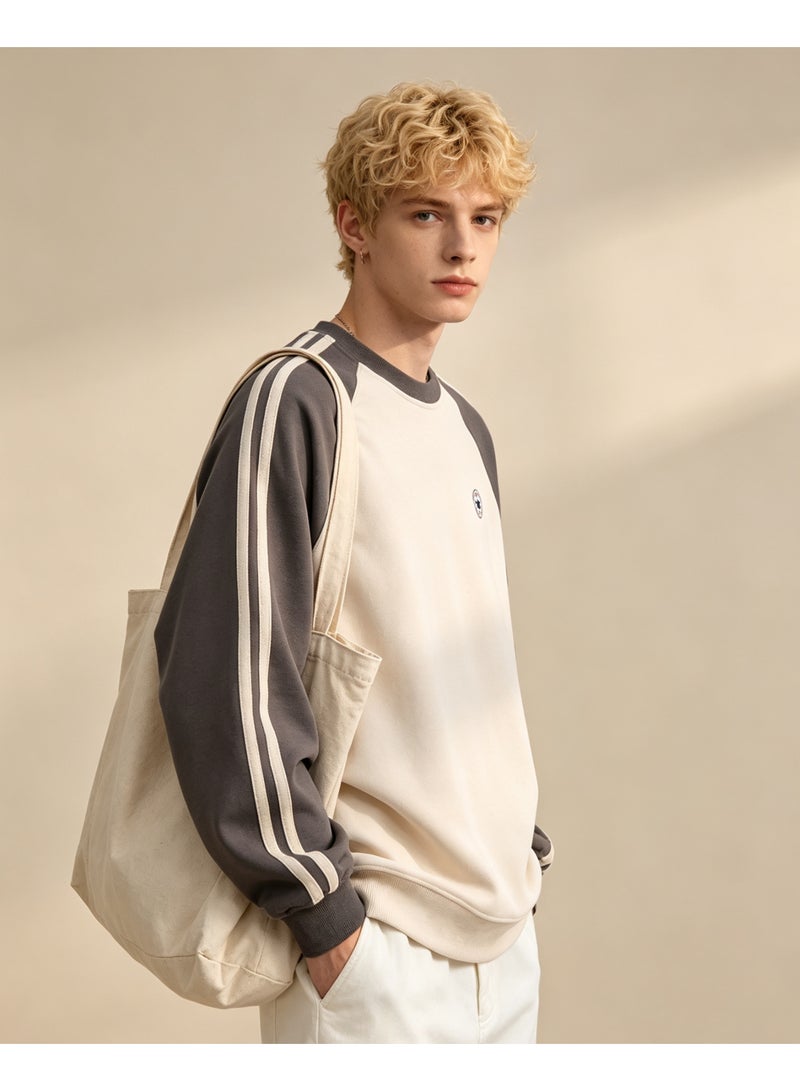 Converse Unisex Raglan Long Sleeve T‑Shirt, Side Stripes Casual Loose Fit Daily Wear Top, Coffee - Image 2