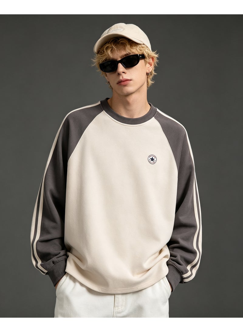 Converse Unisex Raglan Long Sleeve T‑Shirt, Side Stripes Casual Loose Fit Daily Wear Top, Coffee - Image 3