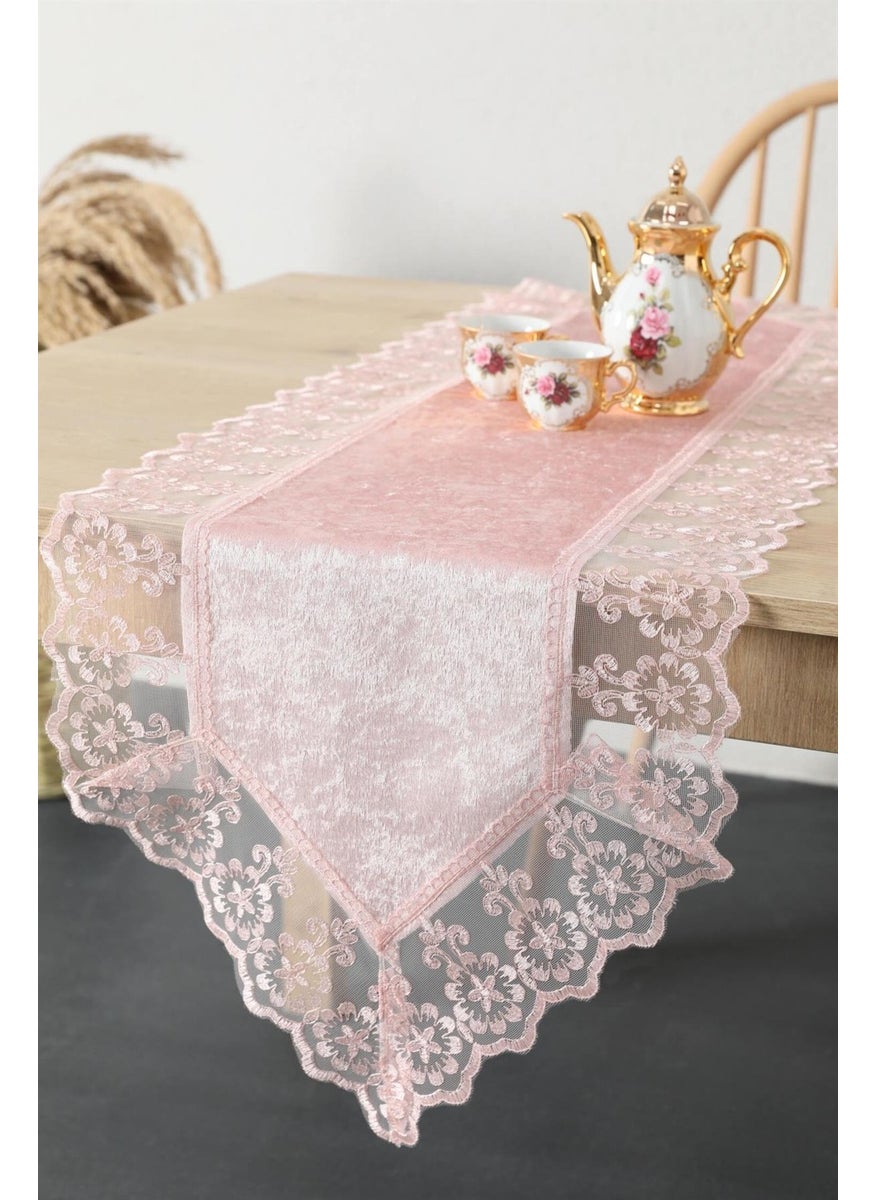 Favora - Fatih Guipure Velvet Runner - Pink - Image 1