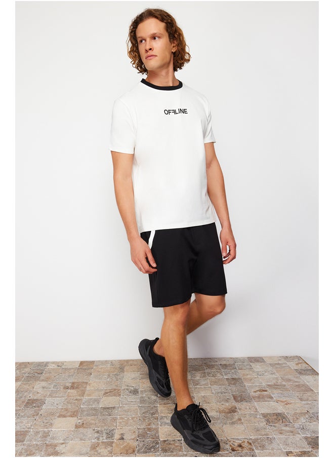 trendyol Ecru-Black Regular/Normal Cut Embossed Text Print T-Shirt-Shorts Tracksuit Set TMNSS24EM00006  - Image 3