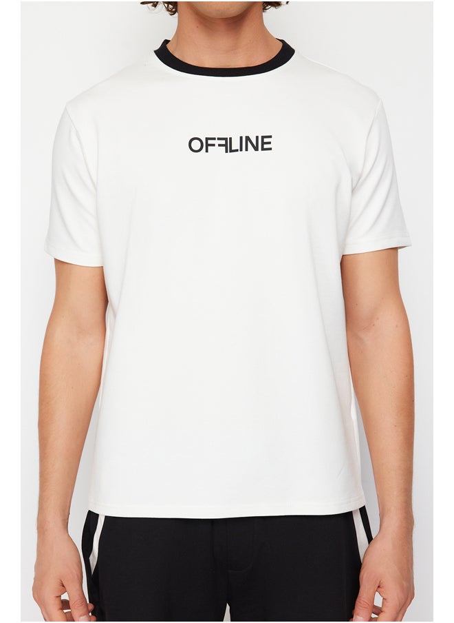 trendyol Ecru-Black Regular/Normal Cut Embossed Text Print T-Shirt-Shorts Tracksuit Set TMNSS24EM00006  - Image 5