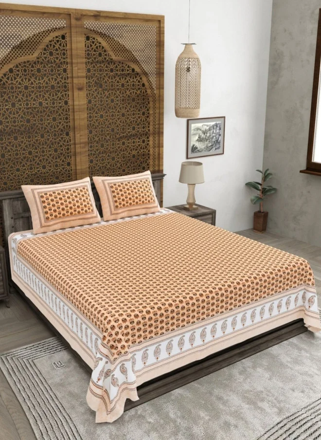 CLOTHOLOGY CLOTHOLOGY Brown & White Printed Pure Cotton 180 TC King Bedsheet Set