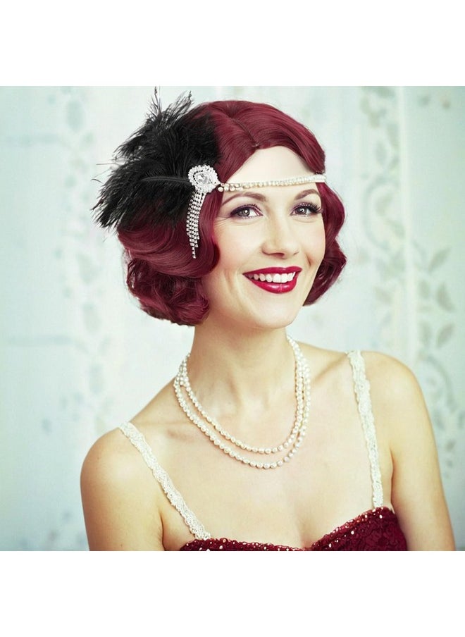 Probeauty Probeauty Dark Red 1920s Wig for Women Short Finger Curly Wavy Hair Wig Synthetic Vintage Flapper Cosplay Wigs for Halloween Costume Party Dress  - Image 2
