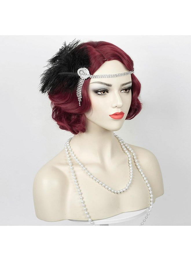 Probeauty Probeauty Dark Red 1920s Wig for Women Short Finger Curly Wavy Hair Wig Synthetic Vintage Flapper Cosplay Wigs for Halloween Costume Party Dress  - Image 3