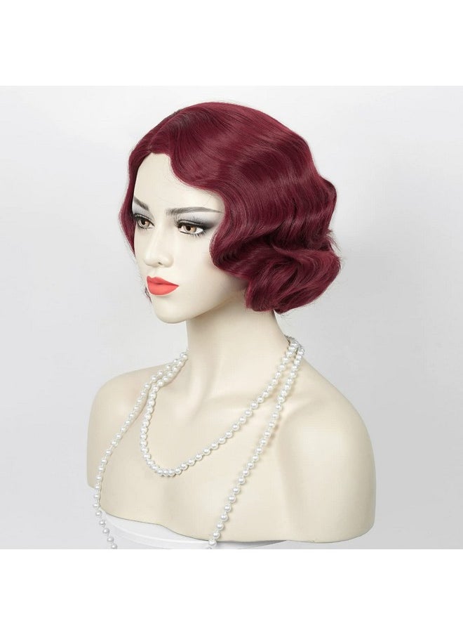 Probeauty Probeauty Dark Red 1920s Wig for Women Short Finger Curly Wavy Hair Wig Synthetic Vintage Flapper Cosplay Wigs for Halloween Costume Party Dress  - Image 4