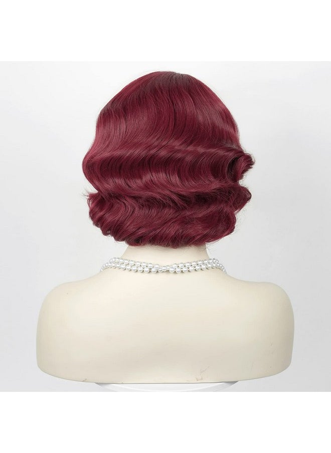 Probeauty Probeauty Dark Red 1920s Wig for Women Short Finger Curly Wavy Hair Wig Synthetic Vintage Flapper Cosplay Wigs for Halloween Costume Party Dress  - Image 5