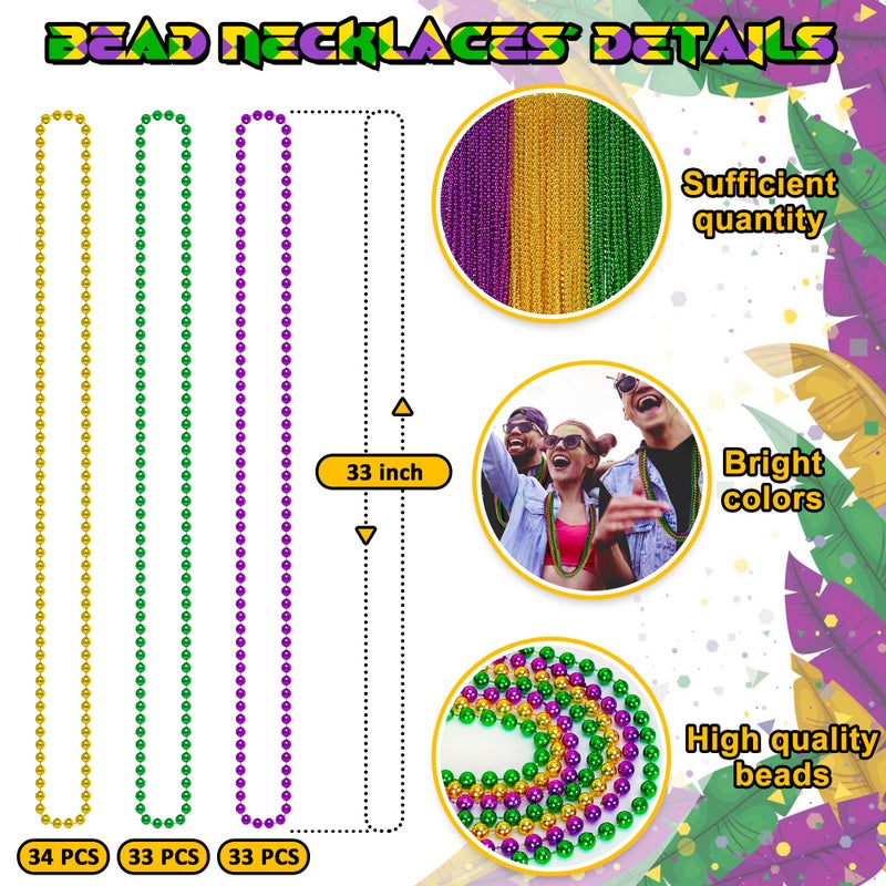 EOBOH 100PCS Mardi Gras Beads, Green Purple Gold Metallic Mardi Gras Beads Necklaces Accessories Bulk, Mardi Gras Carnival Beads Necklace Accessories for Parade Throws Party Decorations Supplies Favors - Image 2