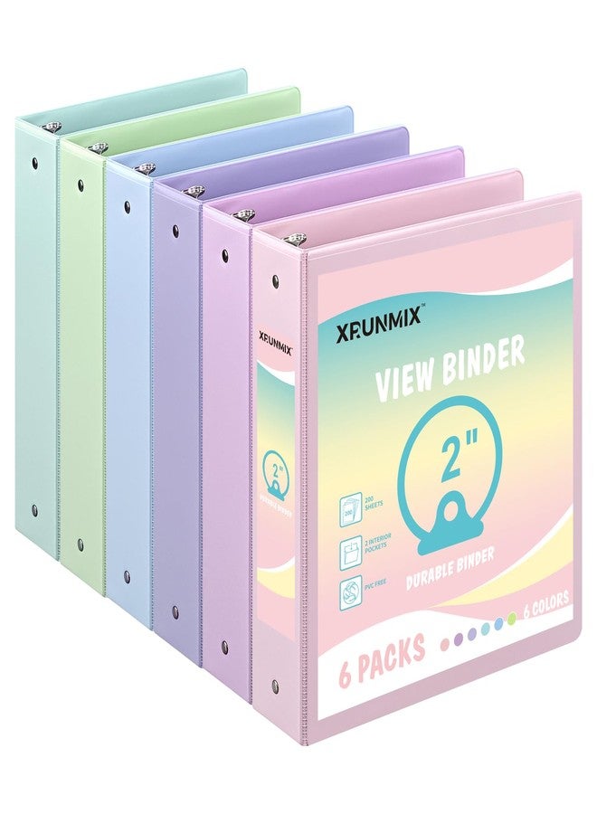 XRUNMIX 2-inch 3-Ring Binder with Pockets, Basic Binders 2'' Pastel Color Binders, Holds Letter Size 8.5'' x 11'', 450 Sheet Capacity, Bundle 6 Pack for Back to School (2- Inch) - Image 1