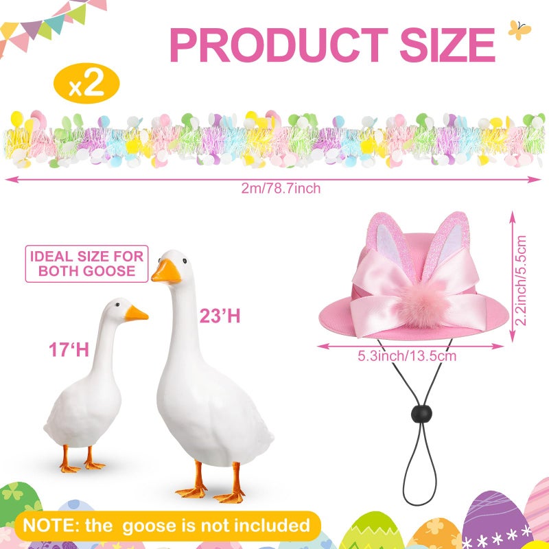 Jeere Easter Bunny Goose Outfits Including 2 Pcs Tinsel Garlands and 1 Pcs Goose Hat Decor for 17'' 23'' Cement/Plastic Porch Statue - Image 2