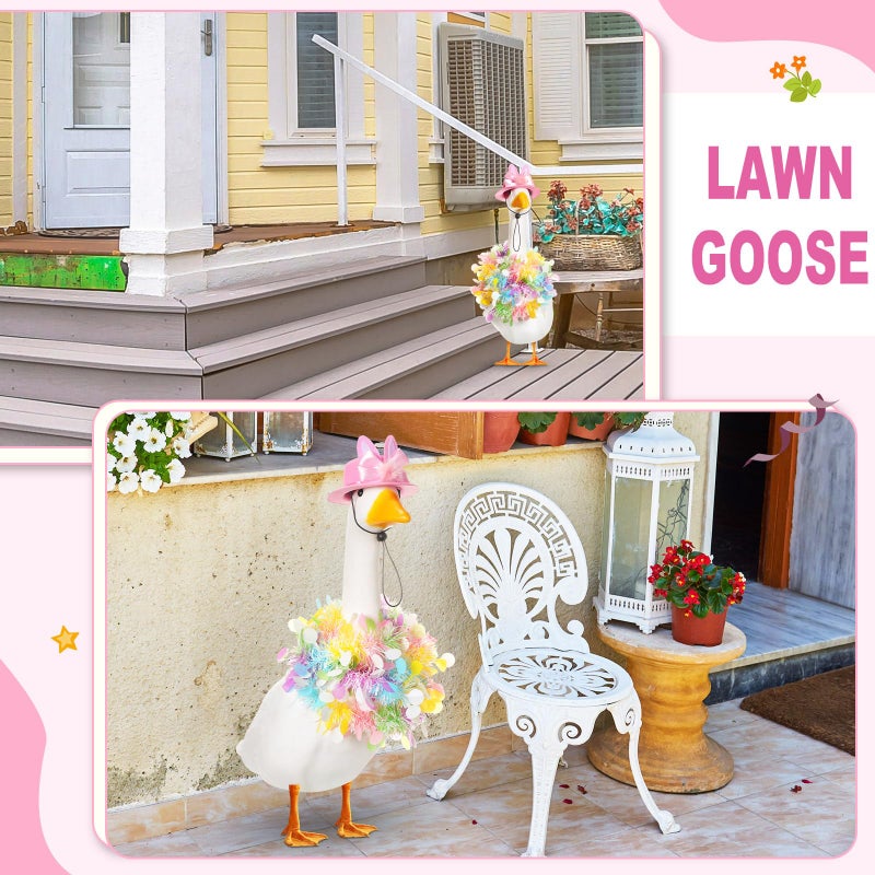 Jeere Easter Bunny Goose Outfits Including 2 Pcs Tinsel Garlands and 1 Pcs Goose Hat Decor for 17'' 23'' Cement/Plastic Porch Statue - Image 5