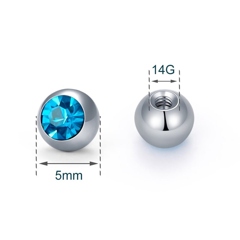 VCMART 14G 5mm Replacement Balls Externally Threaded Piercing Balls for Tongue Nipple Navel Belly Button Rings Industrial Barbell Piercing Surgical Steel Body Piercing Jewelry Parts Diamond - Image 2