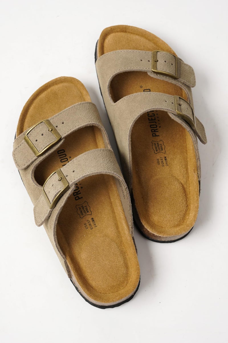 Project Cloud 100% Genuine Leather Flat Sandals For Women 2026 Cork Footbed Womens Sandals with Memory Foam and arch support Vacation Essentials Slides for Women Footwear (Venita, taupsu, 7.5) - Image 5