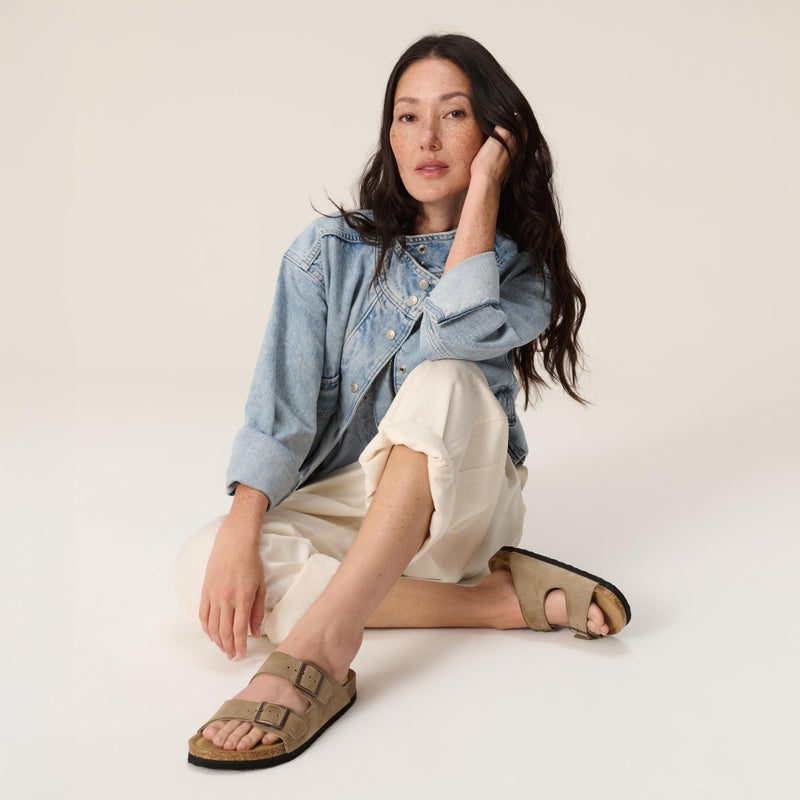 Project Cloud 100% Genuine Leather Flat Sandals For Women 2026 Cork Footbed Womens Sandals with Memory Foam and arch support Vacation Essentials Slides for Women Footwear (Venita, taupsu, 7.5) - Image 2