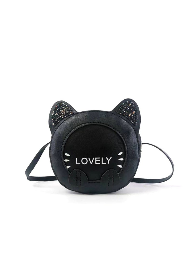 Fashion Children Solid Colour Zipper Cat Leather Princess Mini Circle Cartoon Handbag Shoulder Messenger Bag 