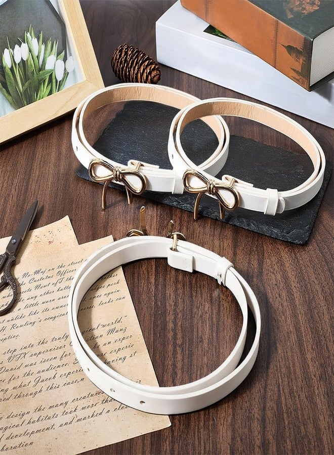 CALFOVERA 3PCS 0.5 Inch Width Thin Waist Belts White PU Leather Bow Skinny Belts with Gold Alloy Bowknot Buckle Elegantes Adjustable Slim Leather Waist Strap for Women Ladies Dresses Jeans Pants - Image 3