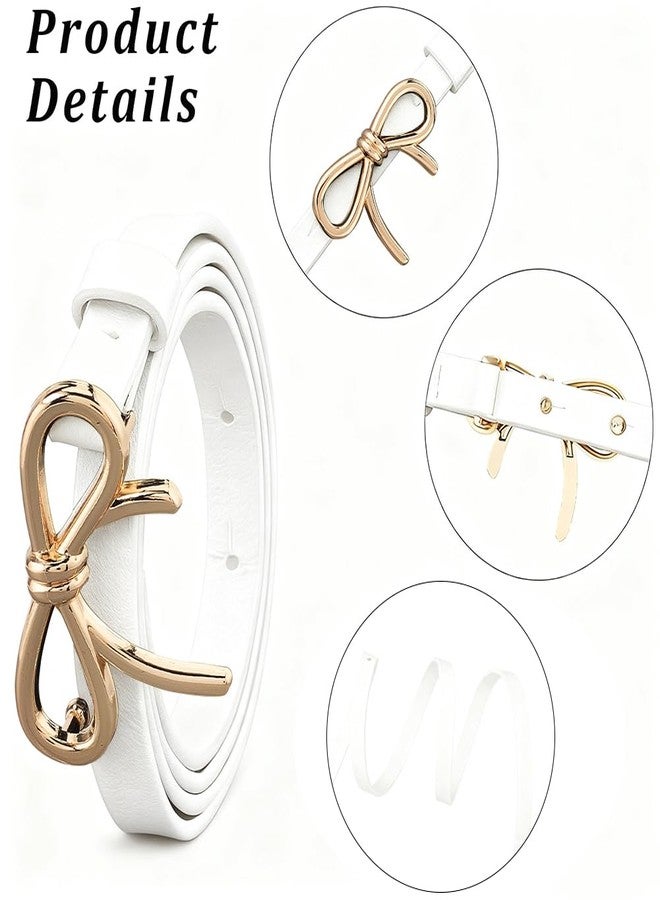CALFOVERA 3PCS 0.5 Inch Width Thin Waist Belts White PU Leather Bow Skinny Belts with Gold Alloy Bowknot Buckle Elegantes Adjustable Slim Leather Waist Strap for Women Ladies Dresses Jeans Pants - Image 5