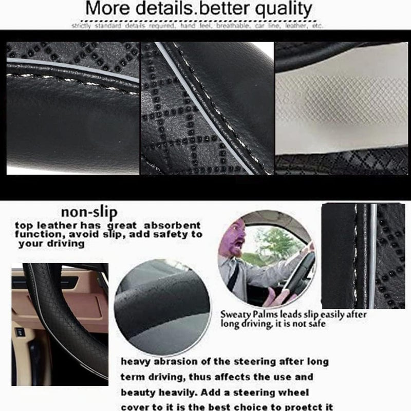 Reswish ESEWALAS Universal Car Steering Wheel Cover,Anti-Slip Leather Steering Wheel Cover,Sports Style Steering Wheel Protector,Car Interior Accessories Auto Steering Wheel Covers (Black with Gray) - Image 4