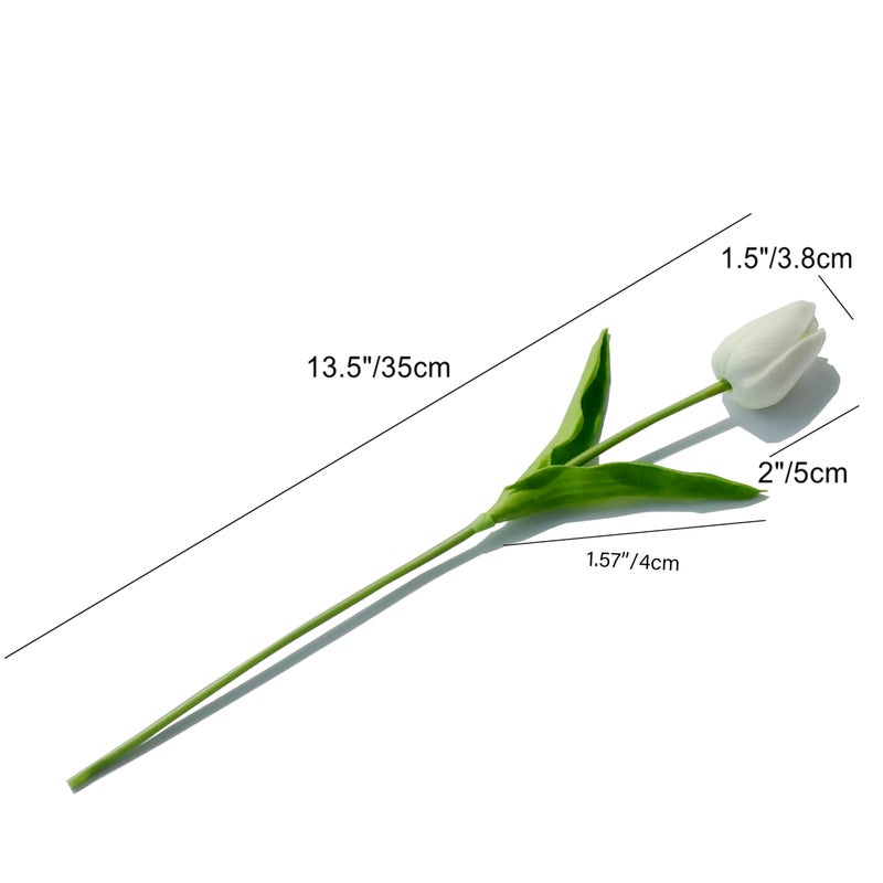 Mandy's Artificial Tulips 20 Stems White PU Faux Flowers for Thanksgiving and Christmas Decorations Wedding Home Decor 13.5 Inch - Image 2