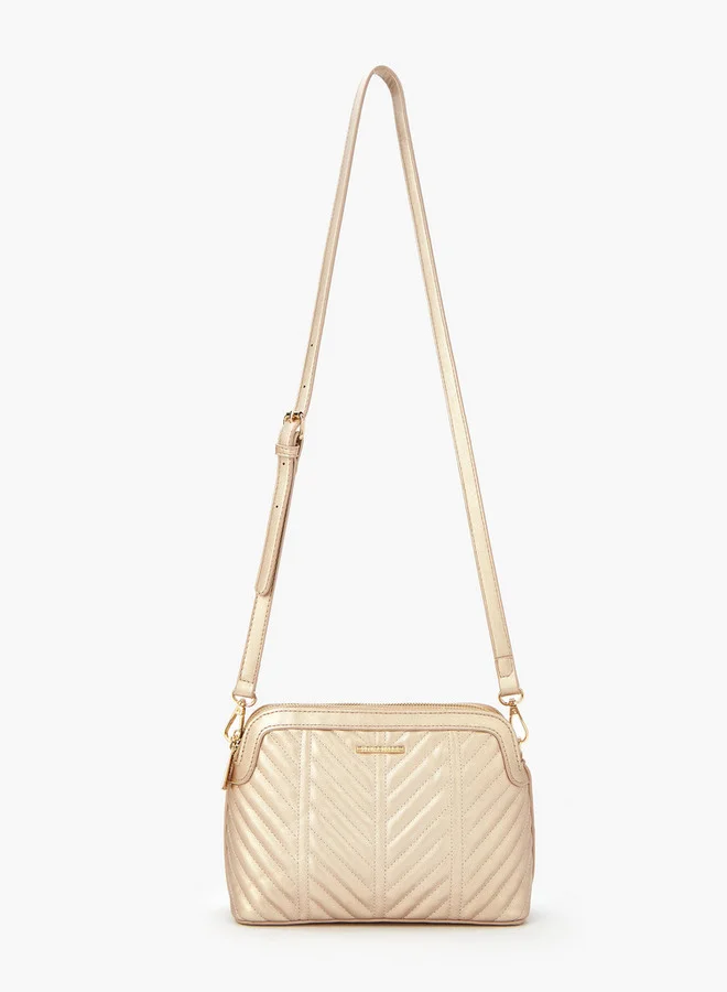 Flora Bella By Shoexpress Quilted Crossbody Bag with Detachable Strap and Zip Closure