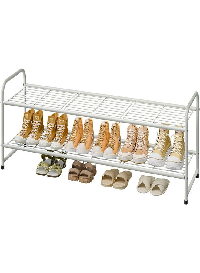 MWQ Shoe Rack for Closet, 2 Tier 44 Inch Extra Wide Shoe Storage Organizer for Shelves, Heavy Duty Metal, Easy Assembly, White - Image 1