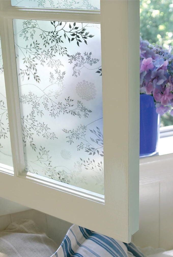 ELDERBERRY DECORATIVE PRIVACY WINDOW FILM WITH TEXTURED GLASS PATTERN NONADHESIVE UV PROTECTION EASY TO APPLY REMOVABLE 36 X 72 INCHES MADE IN USA