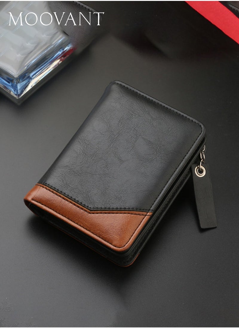 Moovant - Leather Wallet for Men, Fashion & Business Leather Purse Wallet, Card Holder Wallet, Coin Bag, Cash Clip Small Wallet, Black/Brown - Image 1