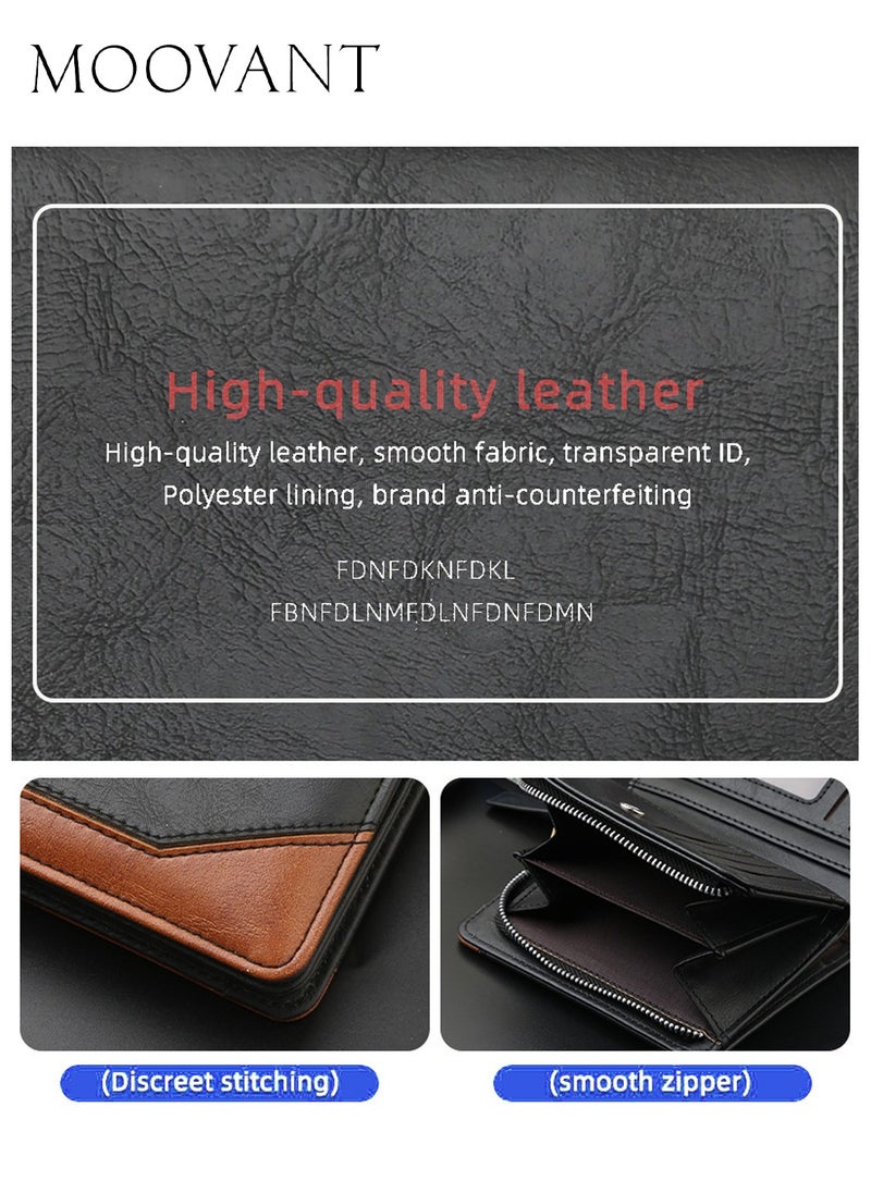 Moovant - Leather Wallet for Men, Fashion & Business Leather Purse Wallet, Card Holder Wallet, Coin Bag, Cash Clip Small Wallet, Black/Brown - Image 1