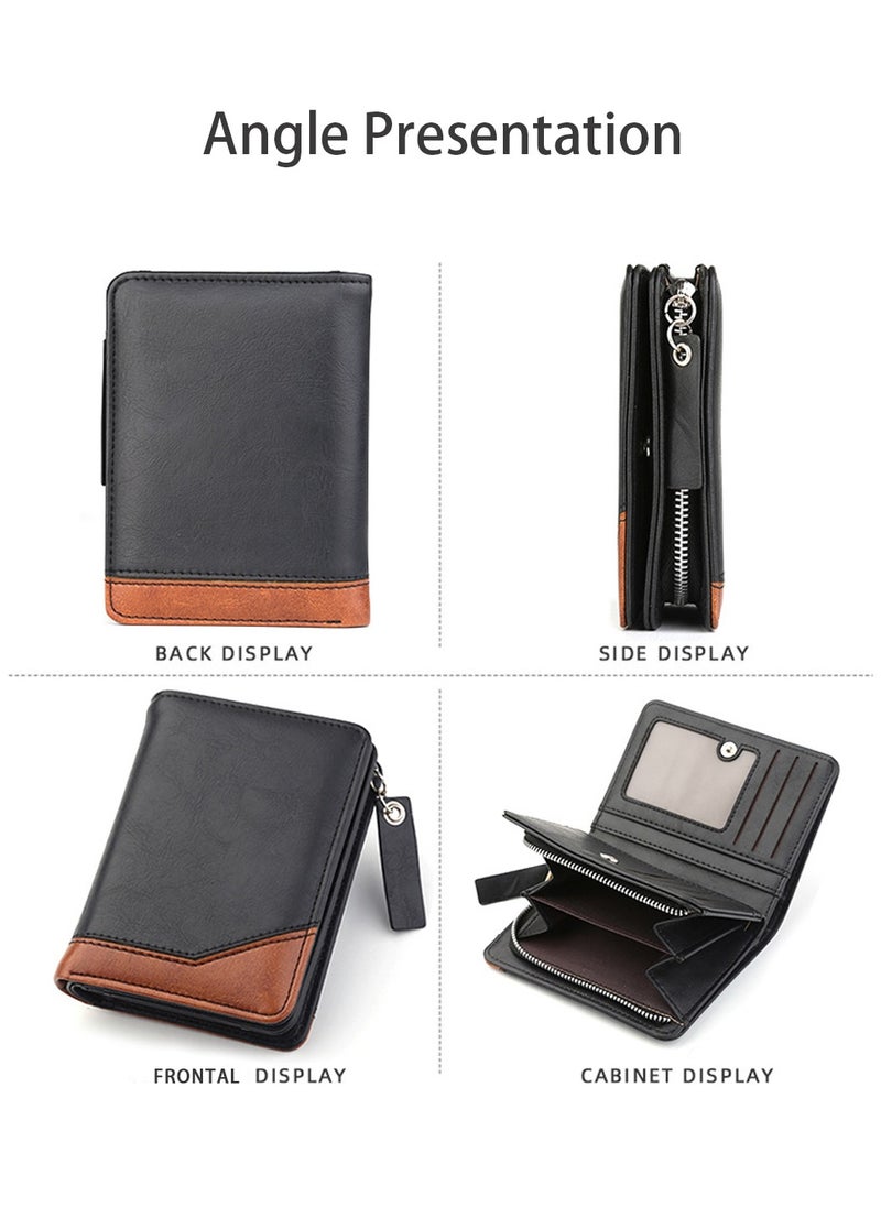 Moovant - Leather Wallet for Men, Fashion & Business Leather Purse Wallet, Card Holder Wallet, Coin Bag, Cash Clip Small Wallet, Black/Brown - Image 1
