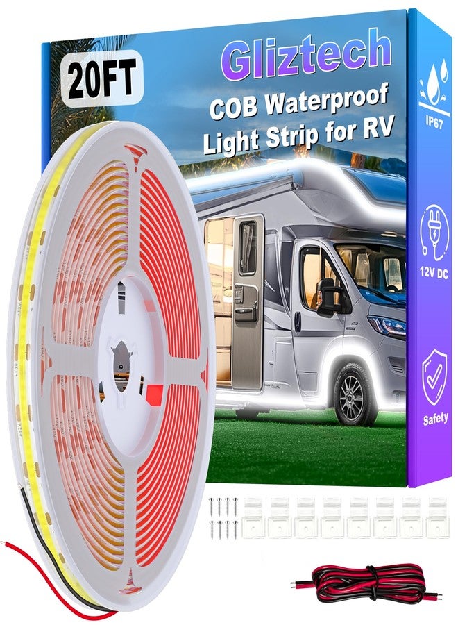 Gliztech RV Awning Lights 20FT, Camper Awning Lights for RV Canopy Exterior, IP67 12V White COB Waterproof Underglow Led Light kit for Motorhome, Travel Party, Trailers, Food Trucks - Image 1