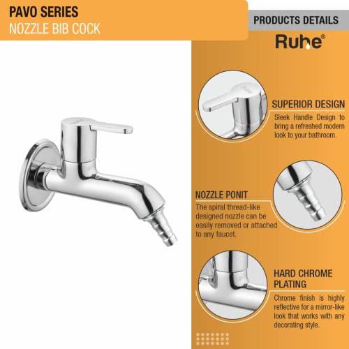 Ruhe® Pavo Brass Faucet/Tap | Nozzle Bib Cock Faucet/Tap | with Chrome Finish | for Washing Machine and Garden Pipes - Image 5