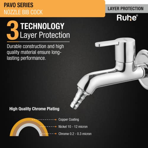 Ruhe® Pavo Brass Faucet/Tap | Nozzle Bib Cock Faucet/Tap | with Chrome Finish | for Washing Machine and Garden Pipes - Image 4