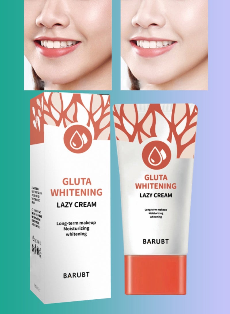 BARUBT Gluta Whitening Lazy Cream 30G Moisturizing Brightening Lazy Cream Brighten Cover Blemishes Non Sticky Brighter and Whiter Face and Skin Gel Anti Aging Dark Spot Remover Moisturizer Tone Up Face Cream - Image 1