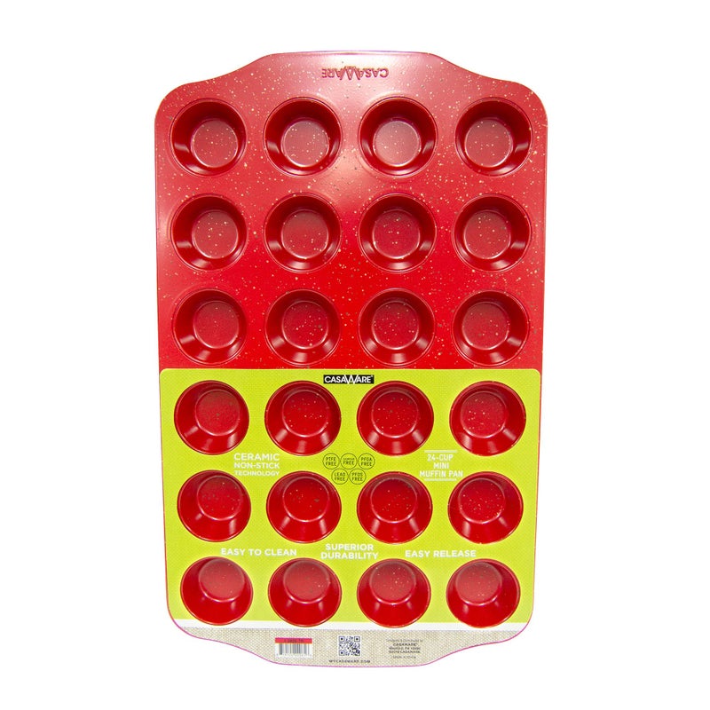 casaWare Mini Muffin Pan 24 Cup Ceramic Coated NonStick Red Granite
