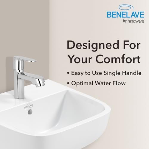 hindware Benelave by Hindware Volga Pillar Tap for Bathroom | Cold Only Basin Faucet | Made of Brass | Mirror-Like Chrome Finish | Compact Design - Spout Length 8.5cm, Height 11cm | 7-Year Brand Warranty - Image 3