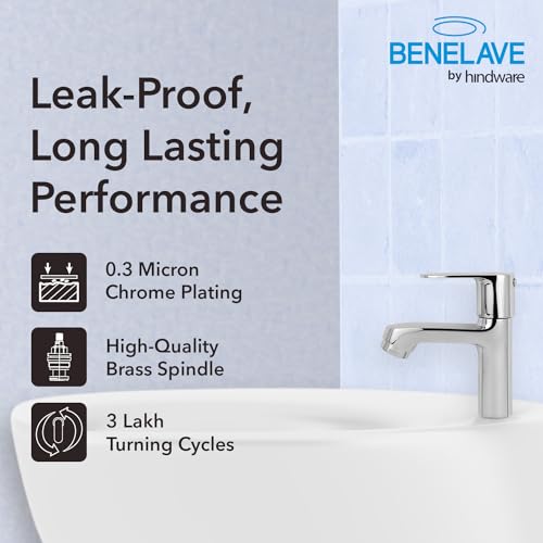 hindware Benelave by Hindware Volga Pillar Tap for Bathroom | Cold Only Basin Faucet | Made of Brass | Mirror-Like Chrome Finish | Compact Design - Spout Length 8.5cm, Height 11cm | 7-Year Brand Warranty - Image 4