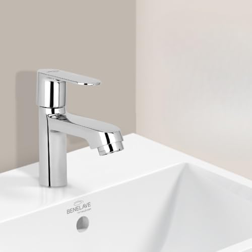 hindware Benelave by Hindware Volga Pillar Tap for Bathroom | Cold Only Basin Faucet | Made of Brass | Mirror-Like Chrome Finish | Compact Design - Spout Length 8.5cm, Height 11cm | 7-Year Brand Warranty - Image 1