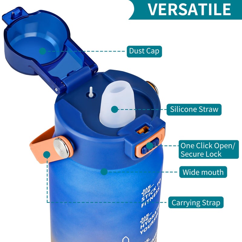 Gulex Motivational Water Bottle 32oz with Time Marker- Leakproof & BPA Free Sports Water Bottle with Straw & Carry Strap for Gym, Travel and Outdoor Sports (Blue/Orange Gradient) - Image 3