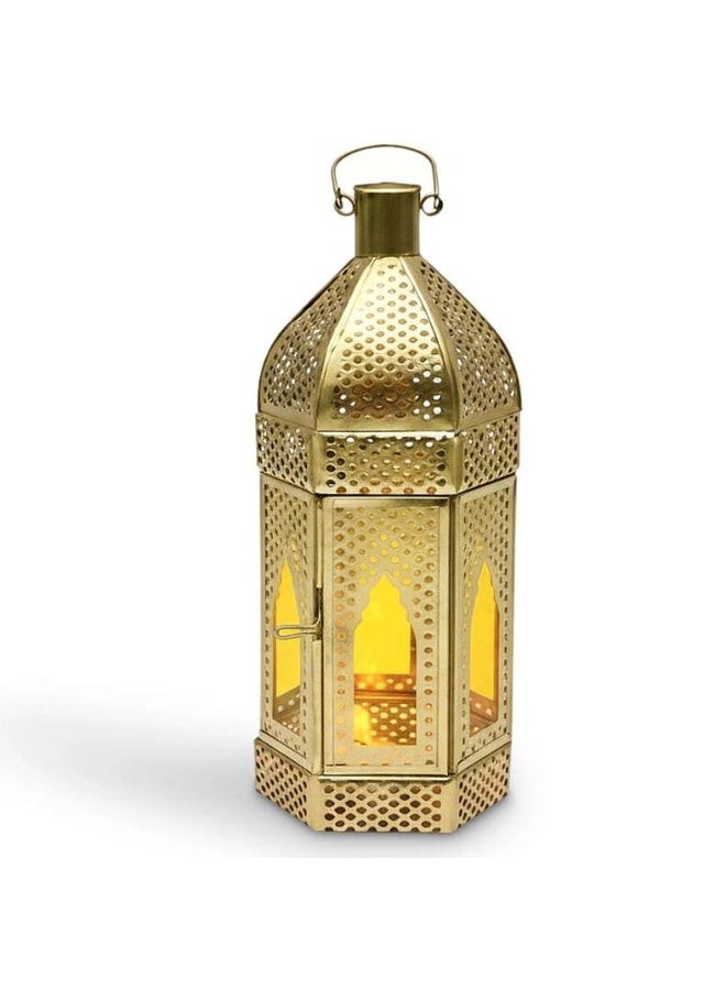 Pan Home فانوس معدني ذهبي مع زجاج أصفر - Image 4