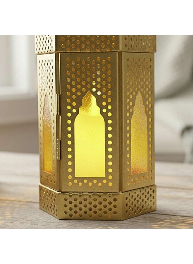 Pan Home فانوس معدني ذهبي مع زجاج أصفر - Image 2