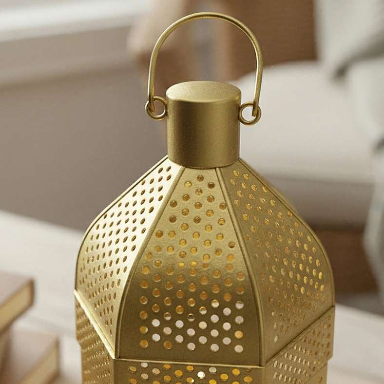 Pan Home Leda Metal Lantern with Yellow Glass 9x7.5x20cm - Gold - 112EEP9900050 - Image 3