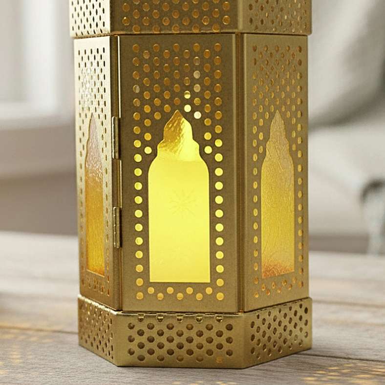 Pan Home Leda Metal Lantern with Yellow Glass 9x7.5x20cm - Gold - 112EEP9900050 - Image 2