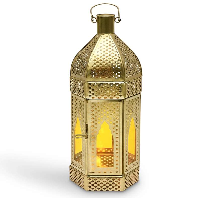 Pan Home Leda Metal Lantern with Yellow Glass 9x7.5x20cm - Gold - 112EEP9900050 - Image 4
