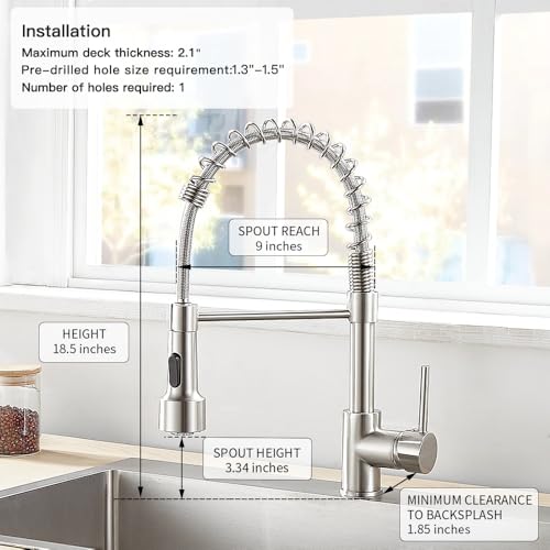 OWOFAN LED Light Kitchen Faucet with Pull Down Sprayer Sus304 Stainless Steel Industrial Single Handle Faucet for Farmhouse Camper Laundry Utility Rv Wet Bar Sinks Brushed Nickel 9003SN - Image 3