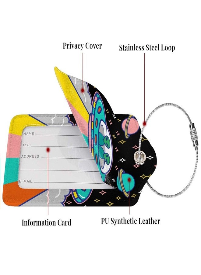MOLIAN Alien Spaceship Stras 2 Pack Luggage Tags, Unique Leather Suitcase Tags Identifiers with Privacy Name Address Labels & Durable Steel Loop - Image 4