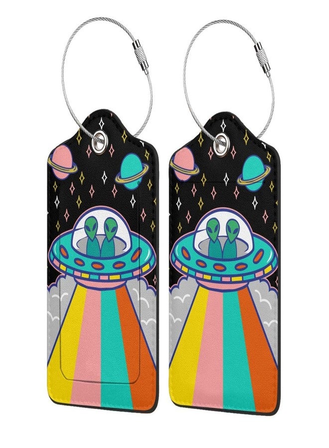 MOLIAN Alien Spaceship Stras 2 Pack Luggage Tags, Unique Leather Suitcase Tags Identifiers with Privacy Name Address Labels & Durable Steel Loop - Image 1