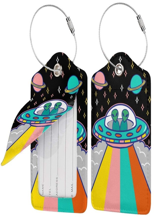 MOLIAN Alien Spaceship Stras 2 Pack Luggage Tags, Unique Leather Suitcase Tags Identifiers with Privacy Name Address Labels & Durable Steel Loop - Image 3