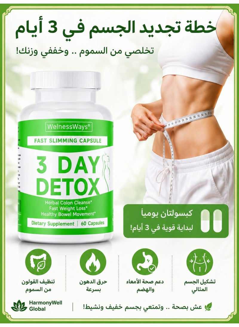 WelnessWays 3-Day Fast-Acting Detox & Slimming Capsules | Herbal Colon Cleanse + Rapid Fat Burning | 60 Capsules Dietary Supplement - Image 5