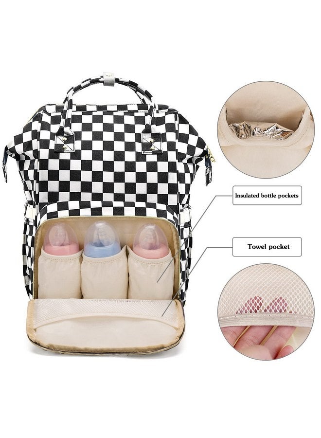 MCWTH MCWTH Checkered Diaper Bag Backpack Set for Baby Girls Mom, Large Capacity Multi-Function Nappy Bags Organizer - Image 2