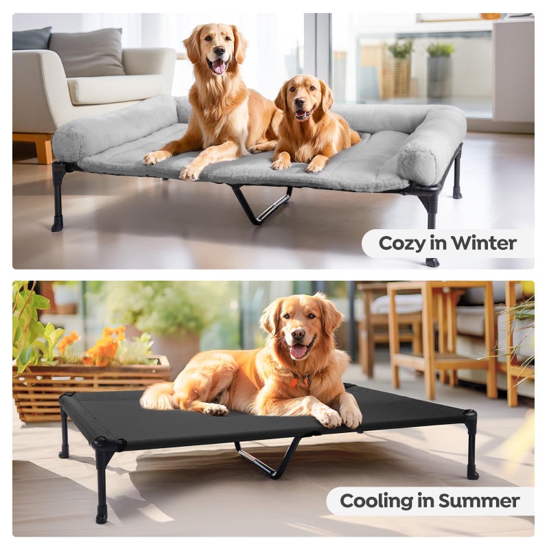 Veehoo Orthopedic Elevated Dog Bed with Fluffy Plush Bolster Cushion, Indoor Raised Dog Beds for Large Dogs, Soft Pet Sofa Cot with Removable Washable Mat, No-Slip Feet, 49 x 33 inches, Grey - Image 5